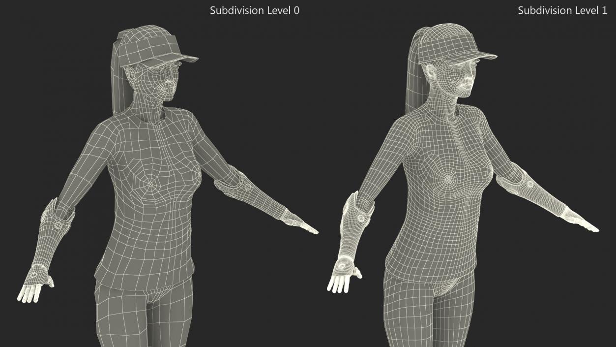 Woman with Bionic Arms T-pose 3D model