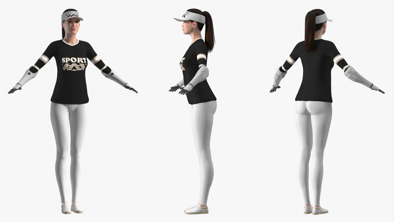 Woman with Bionic Arms T-pose 3D model