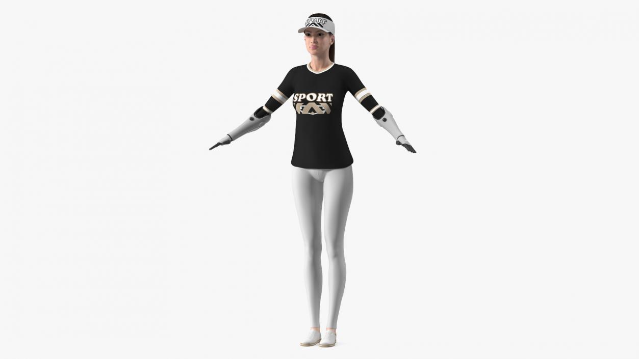 Woman with Bionic Arms T-pose 3D model