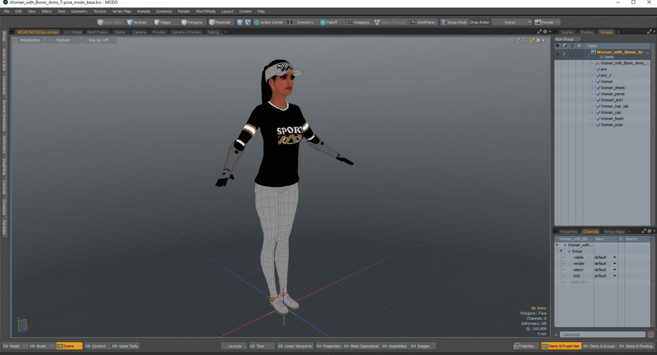 Woman with Bionic Arms T-pose 3D model