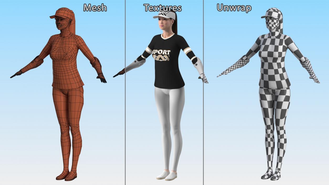 Woman with Bionic Arms T-pose 3D model