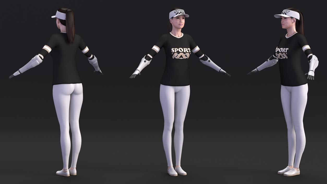 Woman with Bionic Arms T-pose 3D model