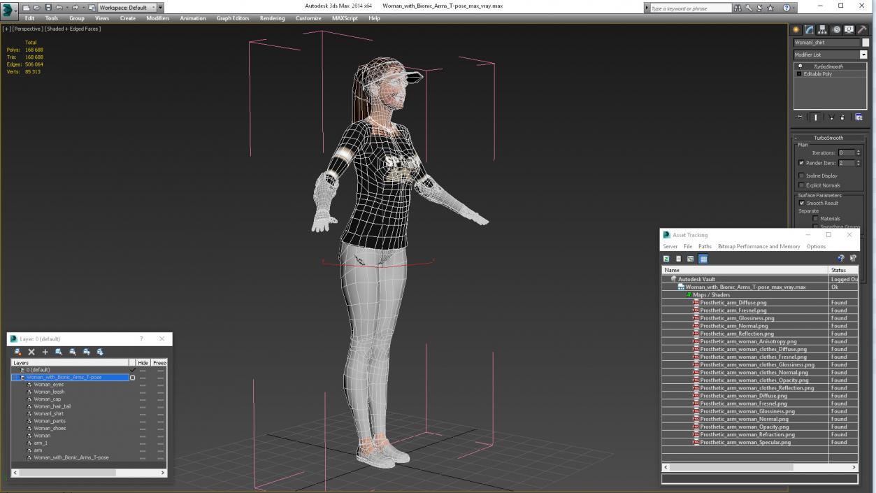 Woman with Bionic Arms T-pose 3D model