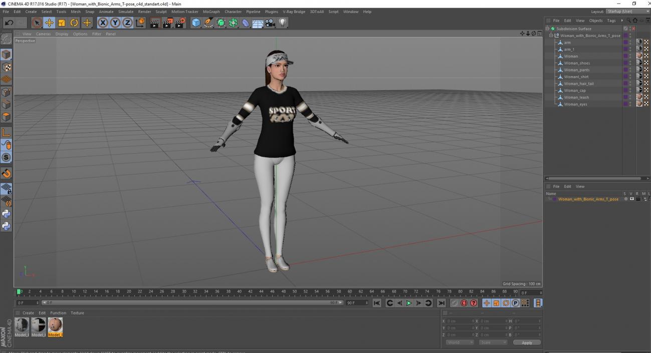 Woman with Bionic Arms T-pose 3D model