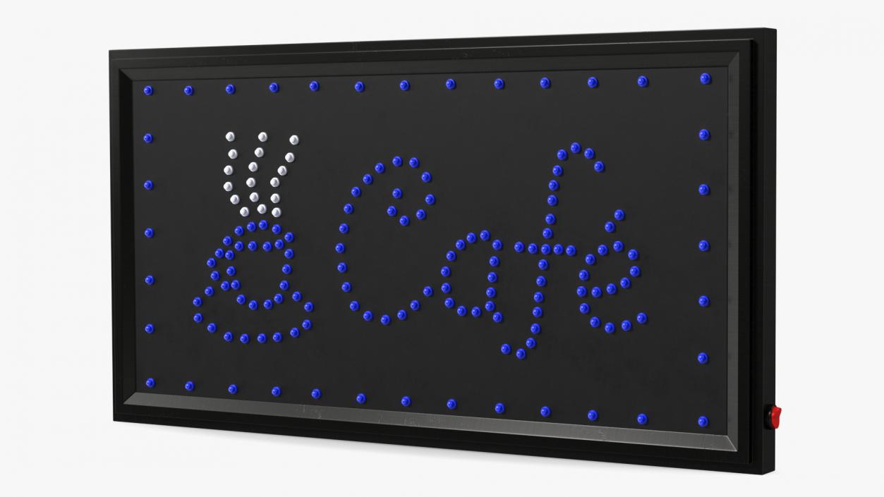 3D model Cafe Sign Bright Blue LED Light OFF