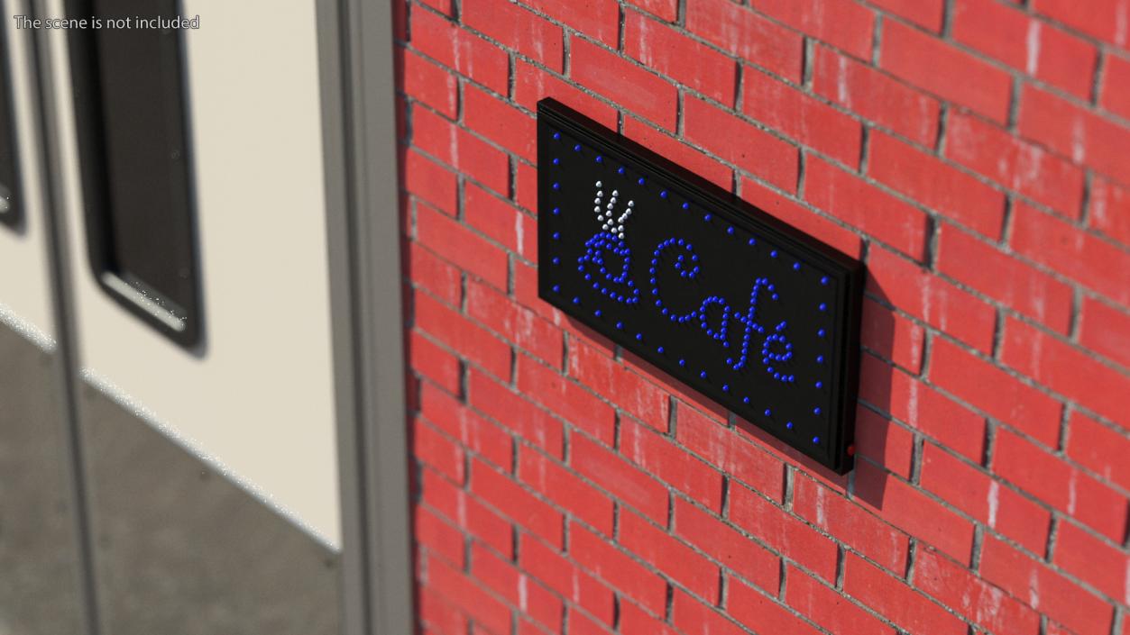 3D model Cafe Sign Bright Blue LED Light OFF