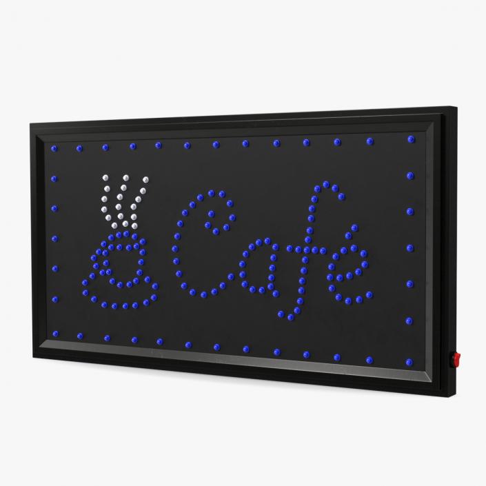 3D model Cafe Sign Bright Blue LED Light OFF