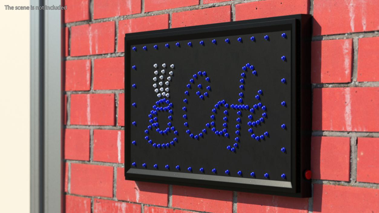 3D model Cafe Sign Bright Blue LED Light OFF