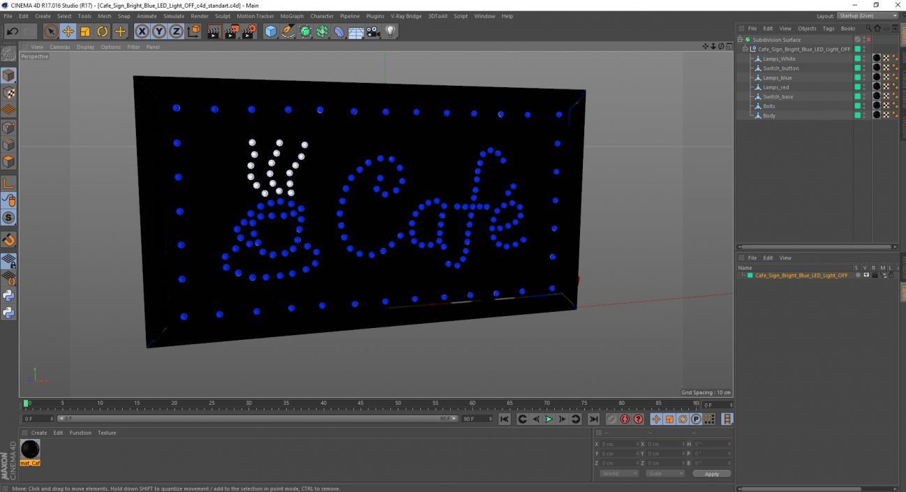 3D model Cafe Sign Bright Blue LED Light OFF