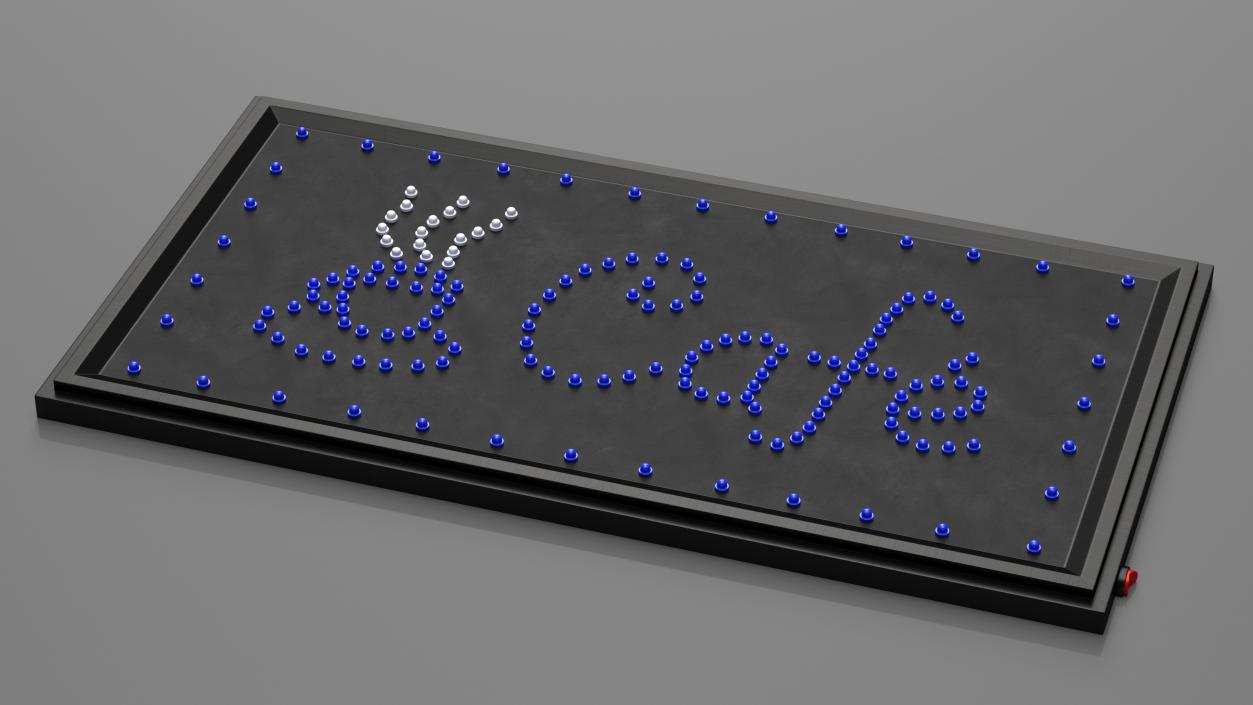 3D model Cafe Sign Bright Blue LED Light OFF