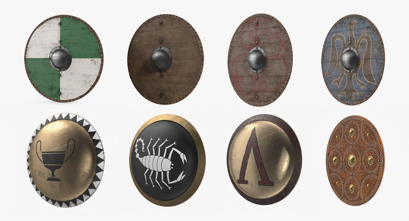 3D Round Medieval Shields Collection model