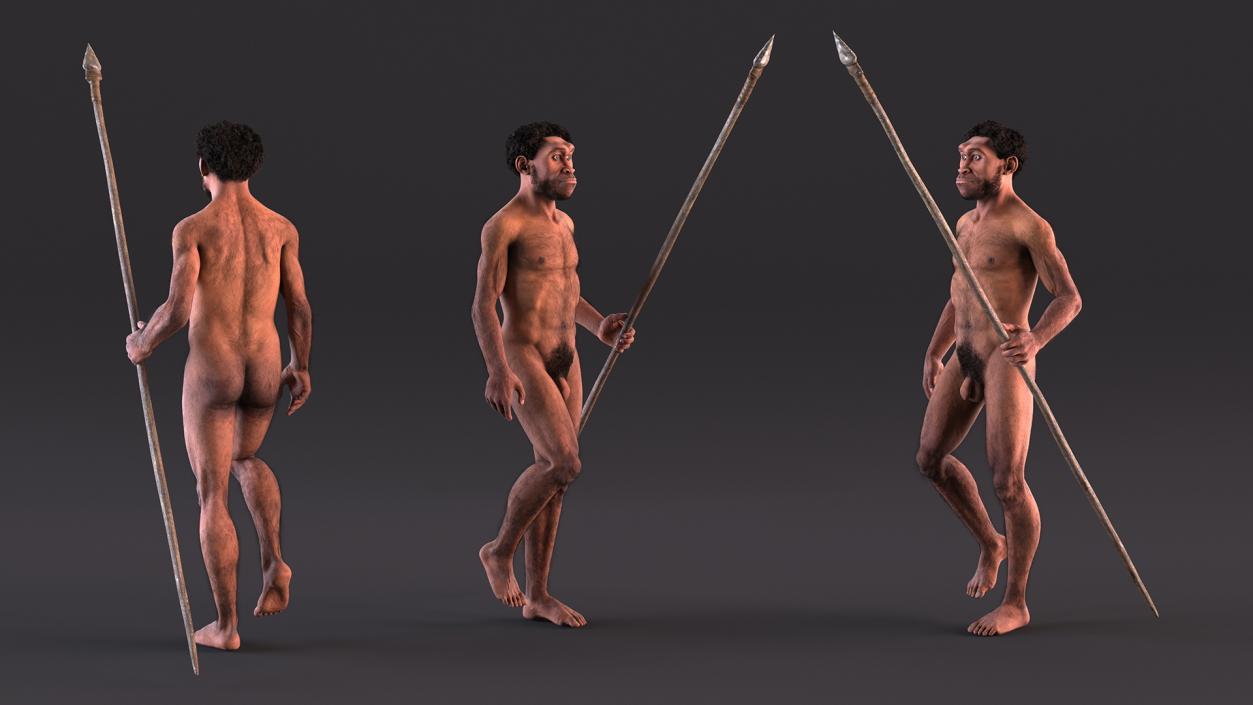 Homo Erectus with Spear Fur 3D