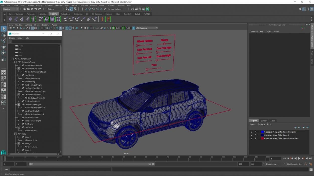 3D Crossover Grey Dirty Rigged for Maya