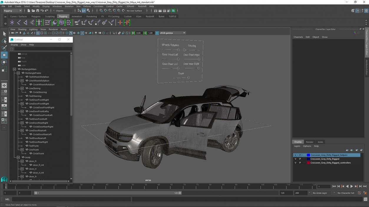 3D Crossover Grey Dirty Rigged for Maya