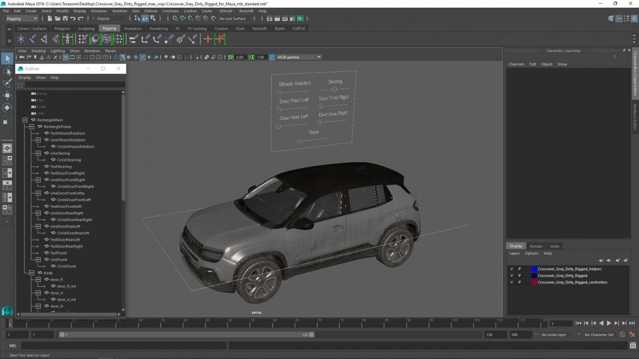 3D Crossover Grey Dirty Rigged for Maya