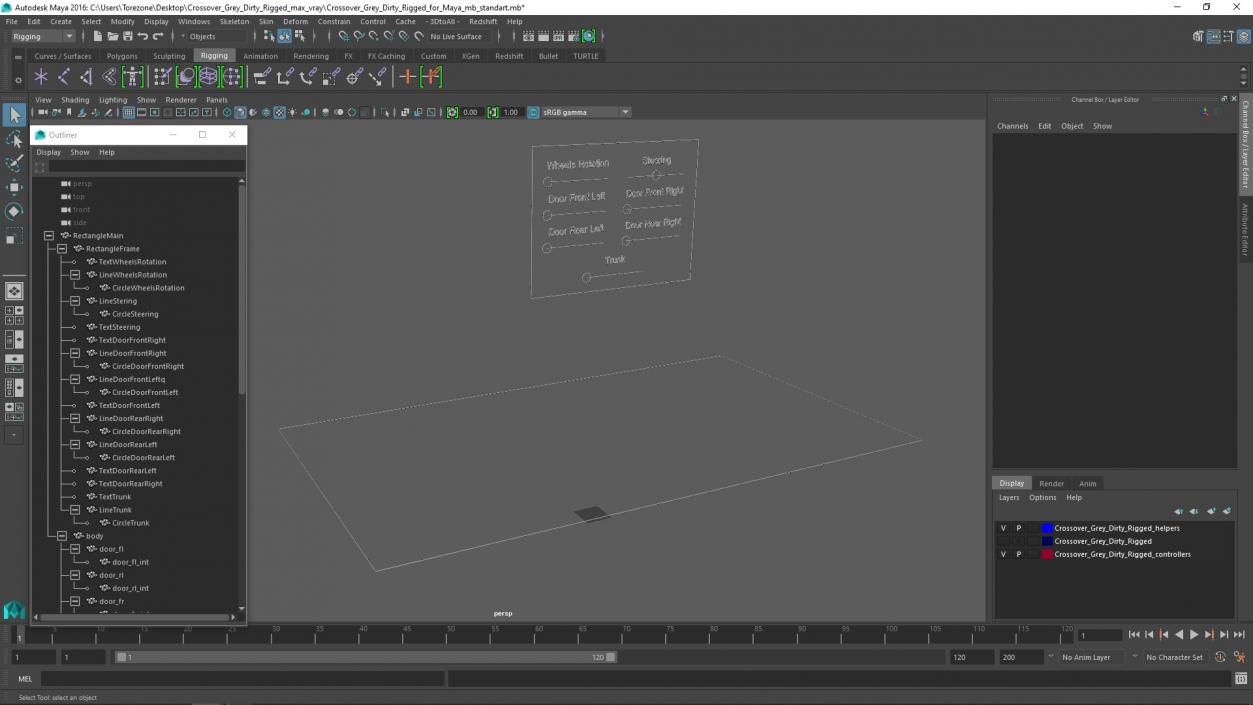 3D Crossover Grey Dirty Rigged for Maya