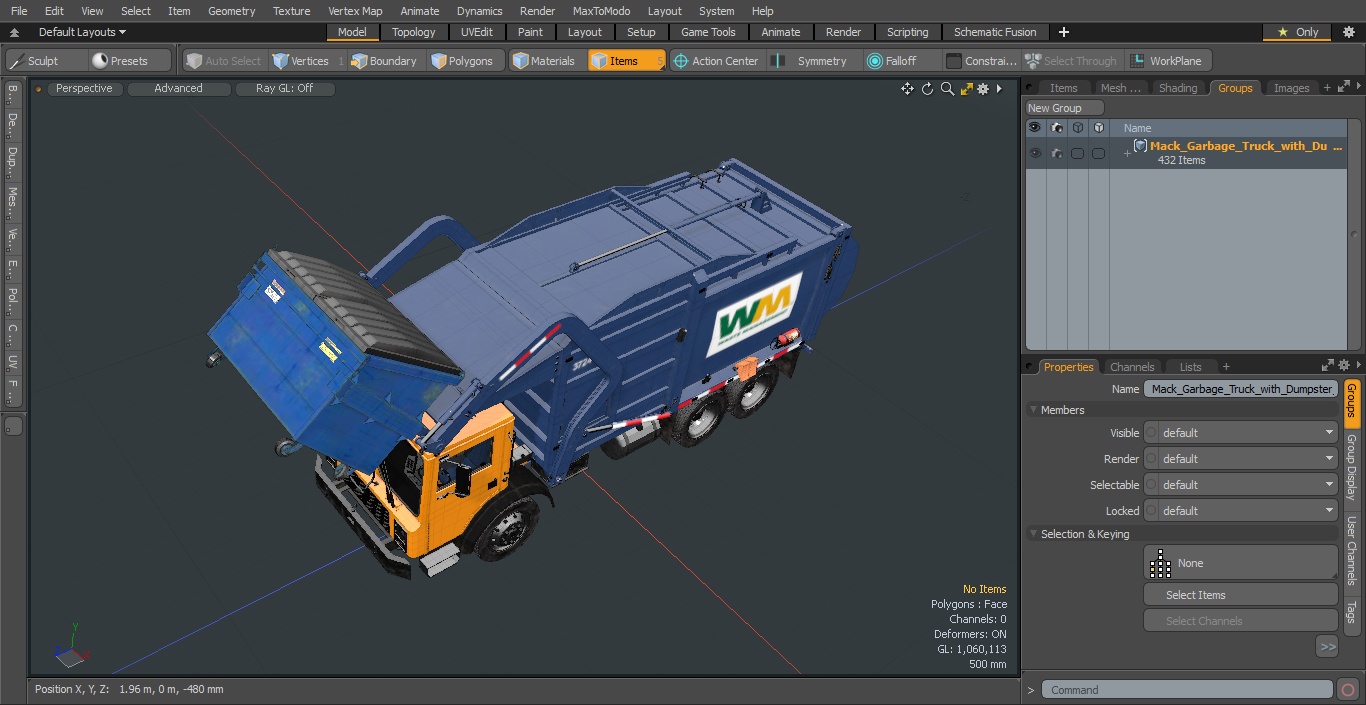 Mack Garbage Truck with Dumpster Blue 3D