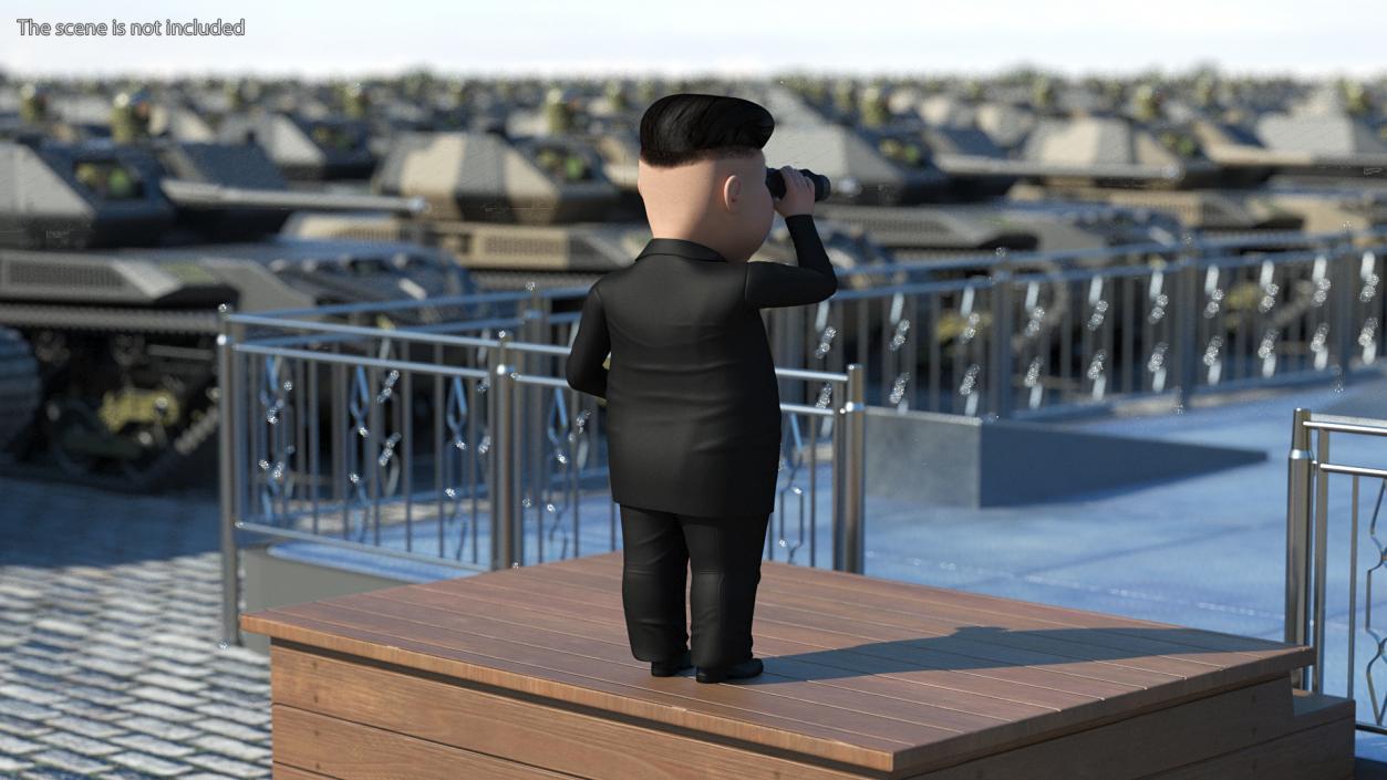 3D Cartoon Kim Jong Un Looking Binoculars model