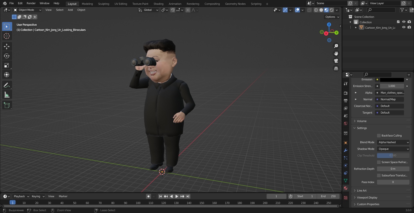 3D Cartoon Kim Jong Un Looking Binoculars model