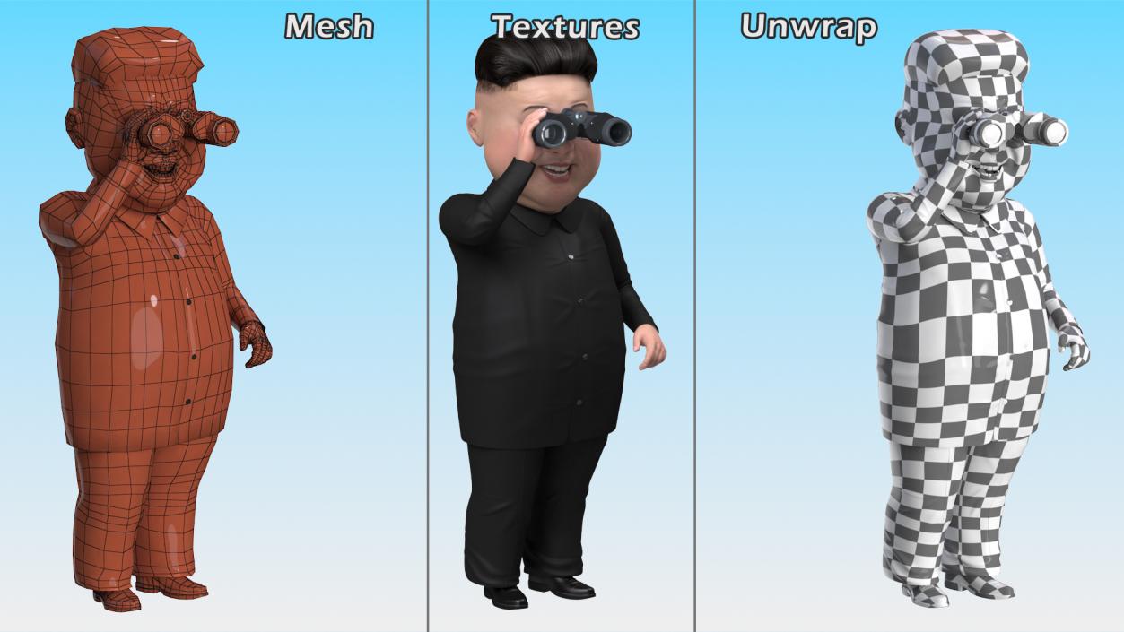 3D Cartoon Kim Jong Un Looking Binoculars model