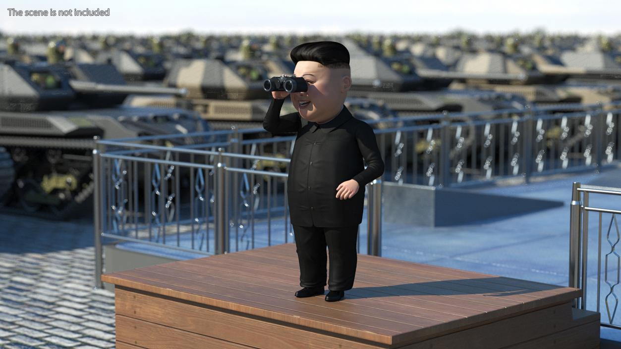 3D Cartoon Kim Jong Un Looking Binoculars model