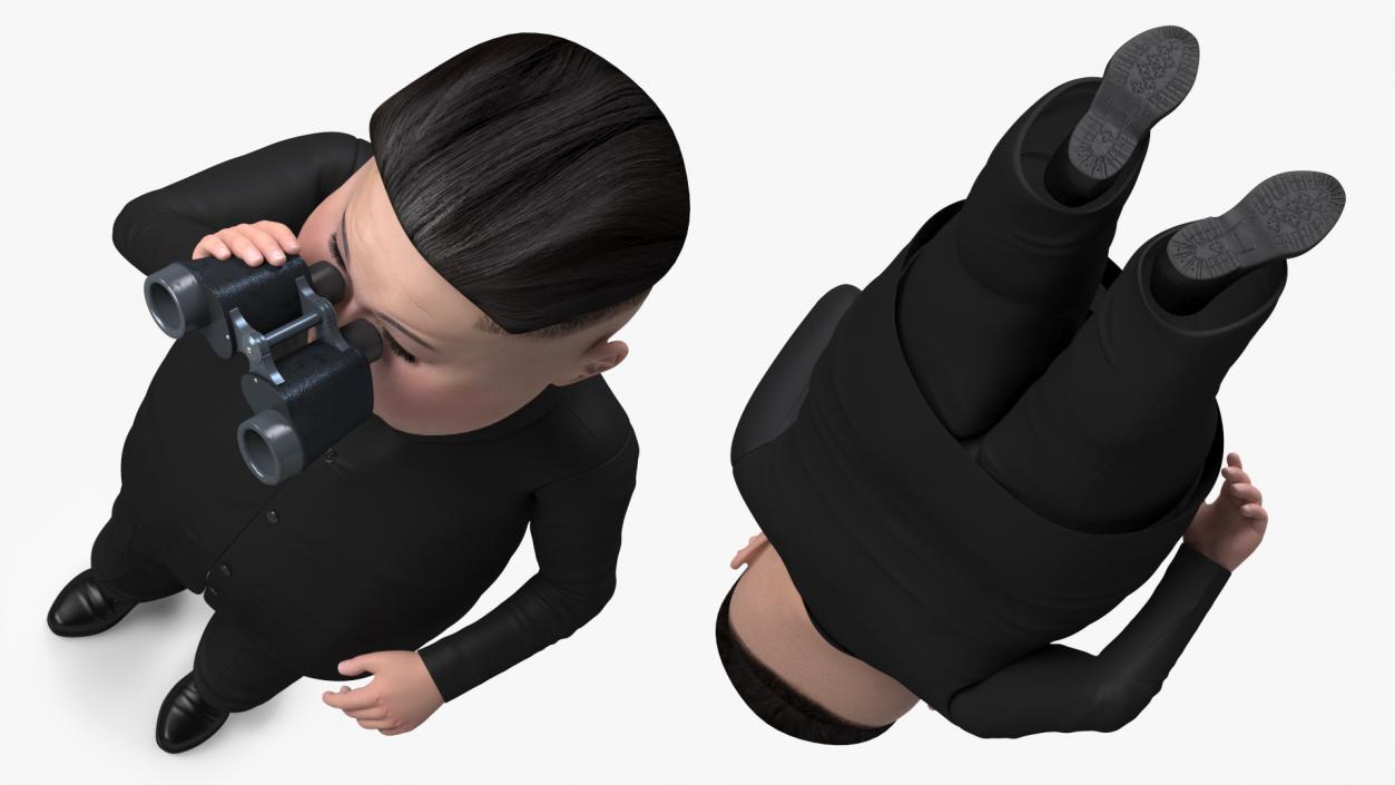 3D Cartoon Kim Jong Un Looking Binoculars model