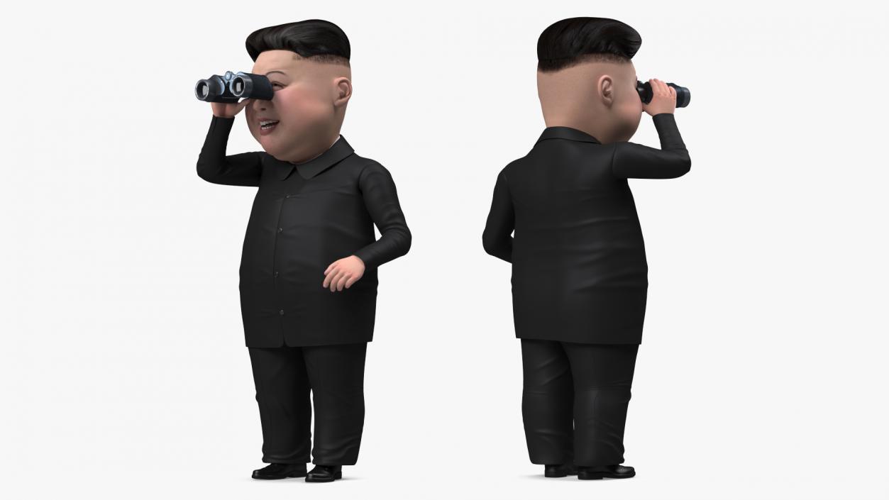 3D Cartoon Kim Jong Un Looking Binoculars model