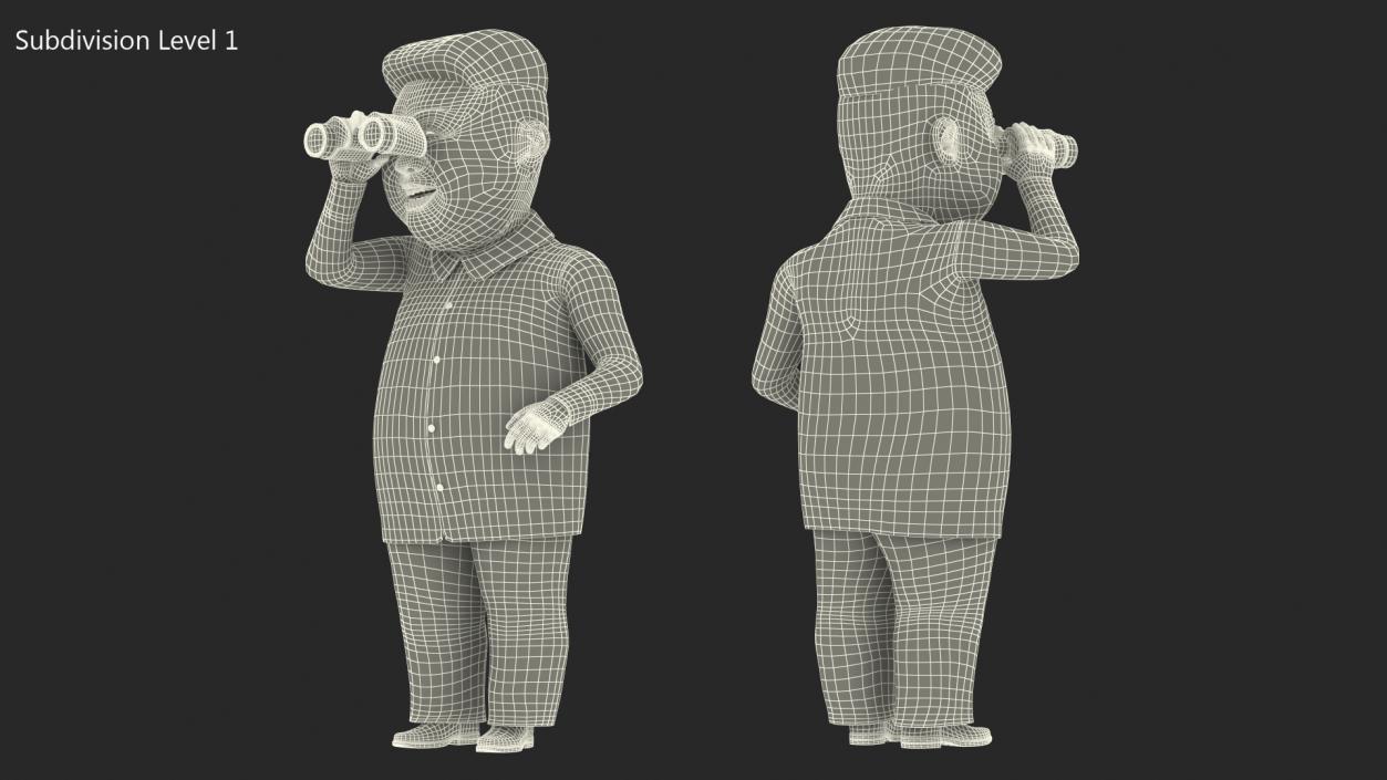 3D Cartoon Kim Jong Un Looking Binoculars model