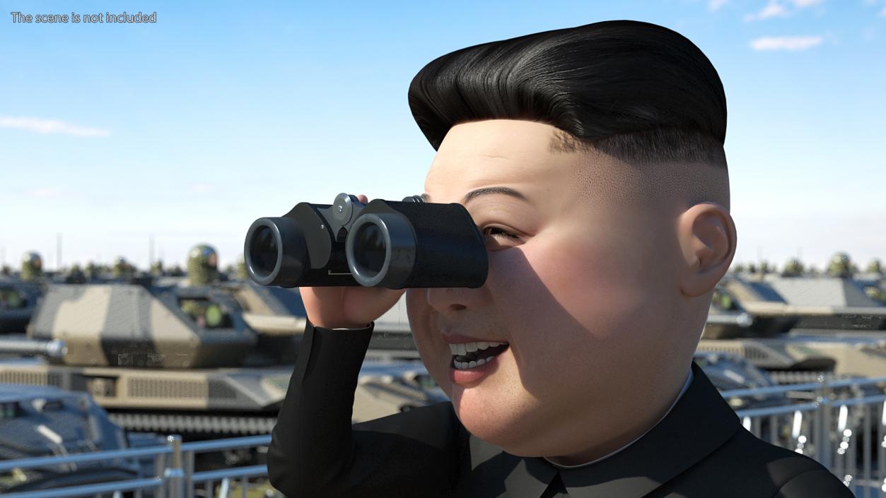 3D Cartoon Kim Jong Un Looking Binoculars model