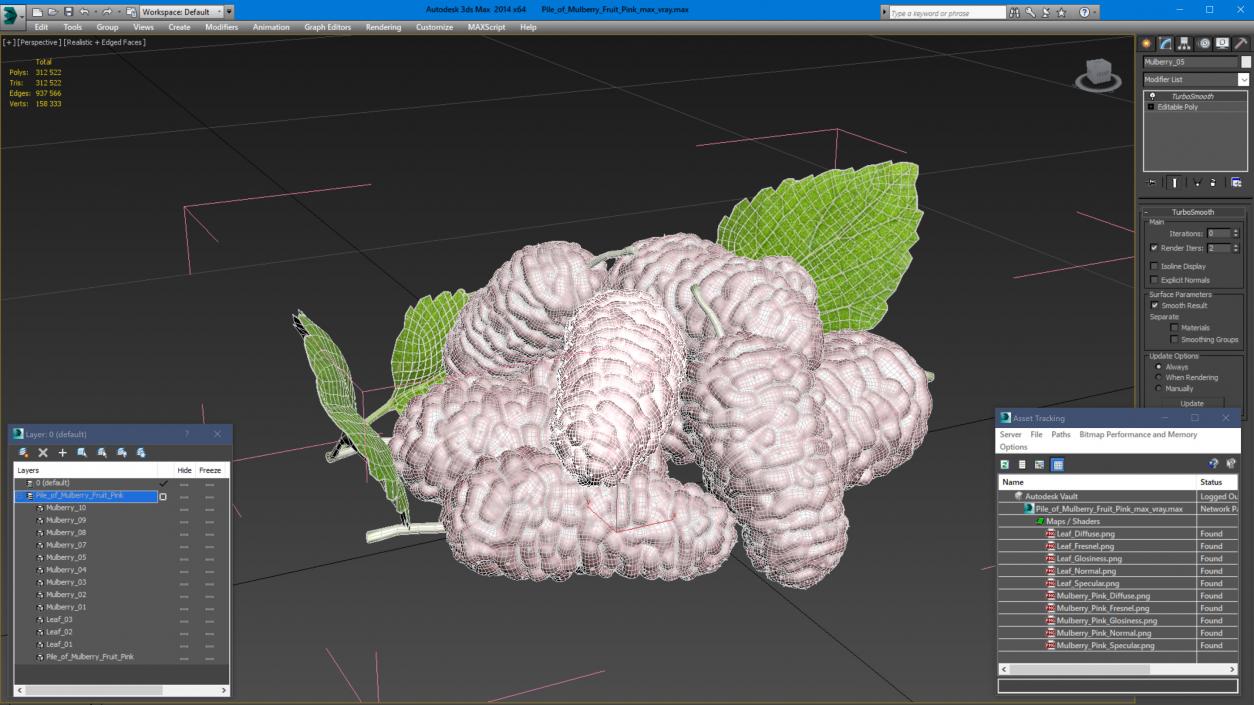 Pile of Mulberry Fruit Pink 3D