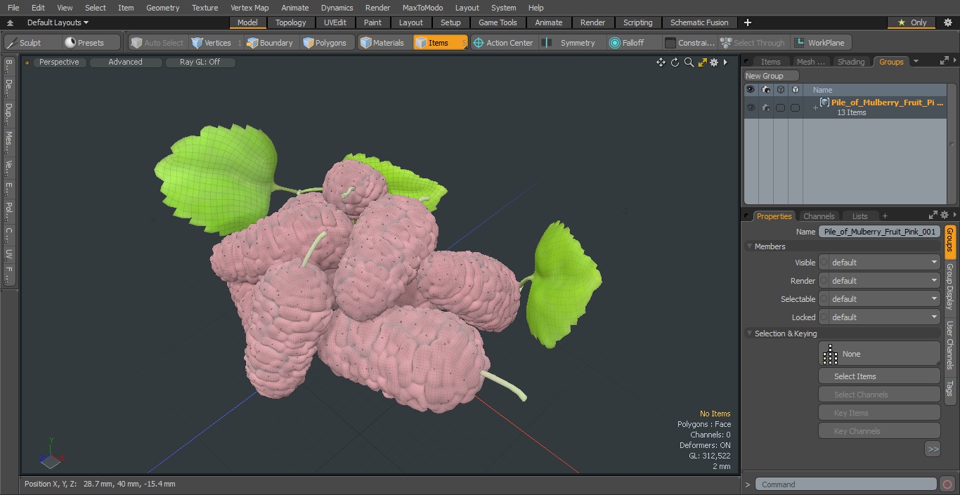 Pile of Mulberry Fruit Pink 3D