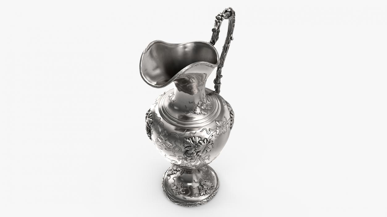 3D Silver Pitcher in Grape Pattern