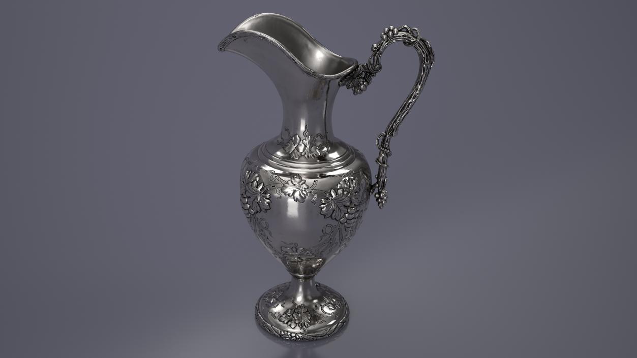 3D Silver Pitcher in Grape Pattern