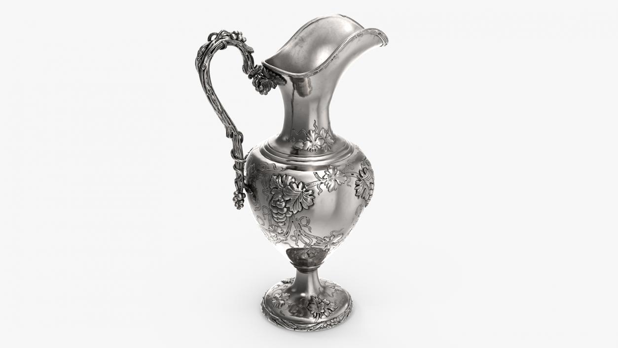 3D Silver Pitcher in Grape Pattern