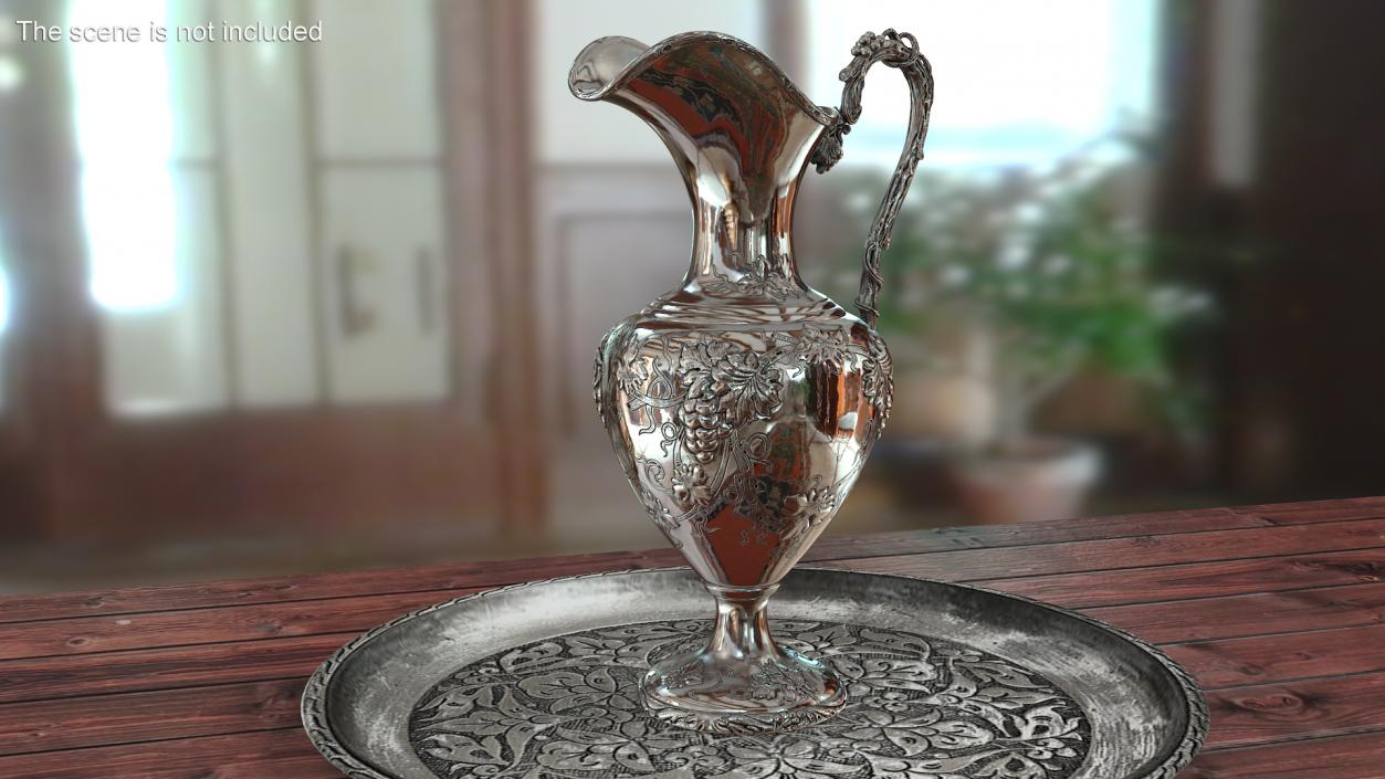 3D Silver Pitcher in Grape Pattern