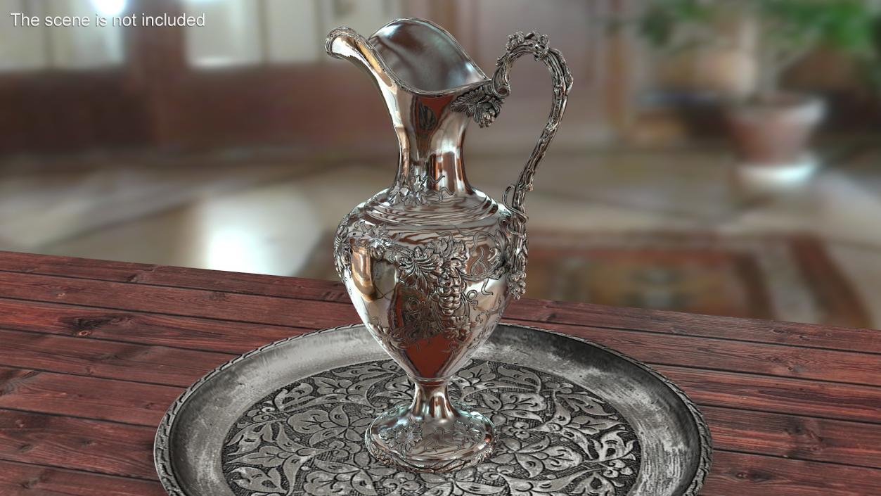 3D Silver Pitcher in Grape Pattern