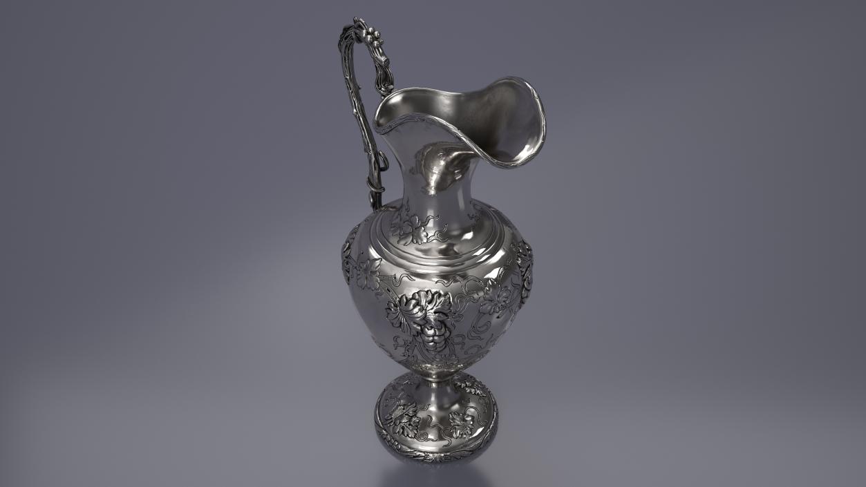 3D Silver Pitcher in Grape Pattern