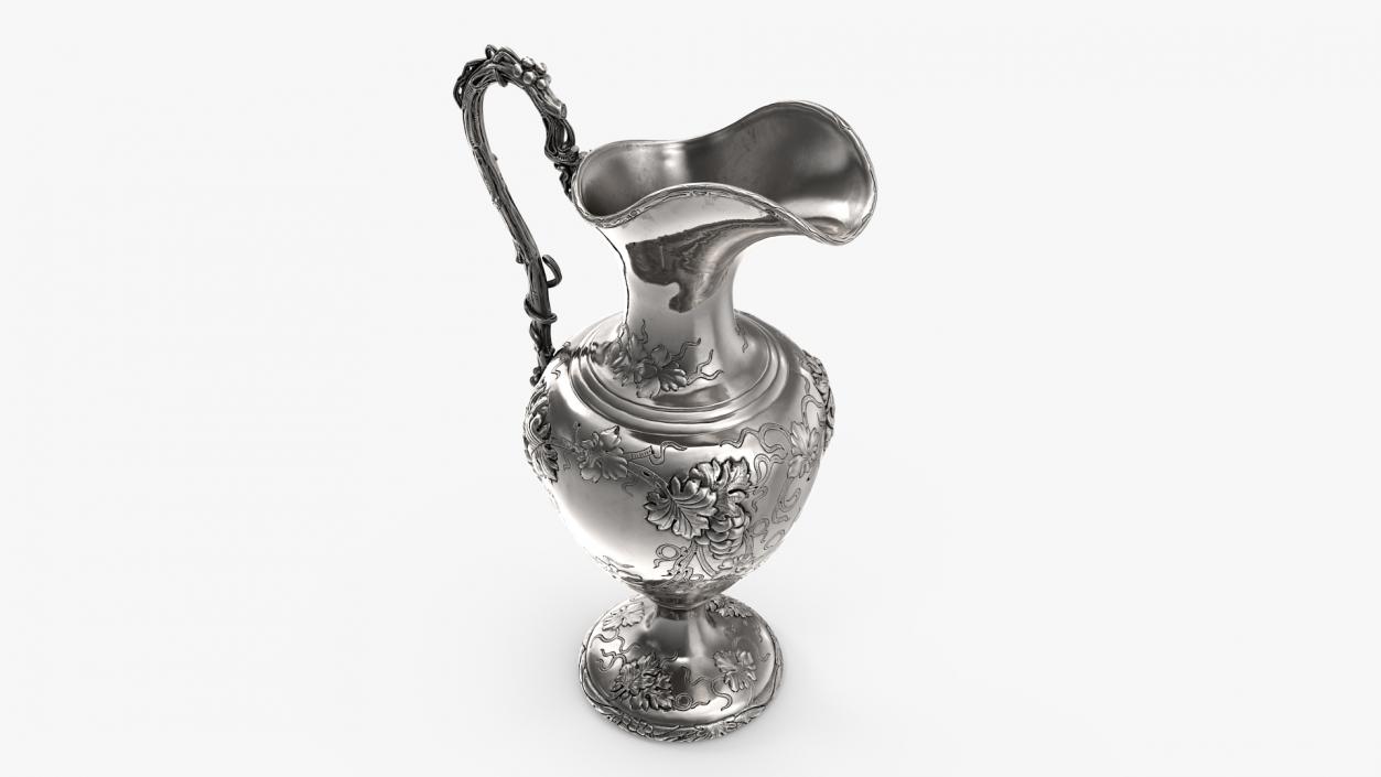 3D Silver Pitcher in Grape Pattern