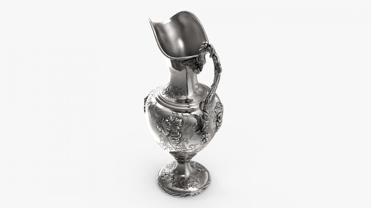 3D Silver Pitcher in Grape Pattern