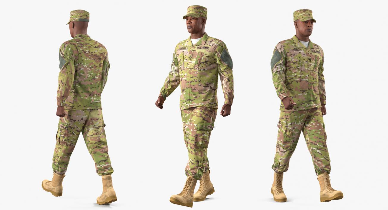 African-American US Army Soldier Camofluage Fur Rigged 3D model