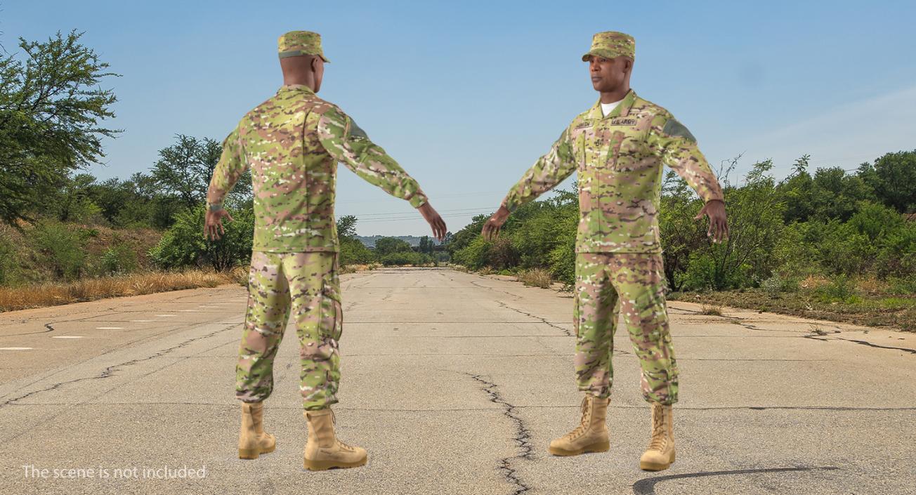 African-American US Army Soldier Camofluage Fur Rigged 3D model