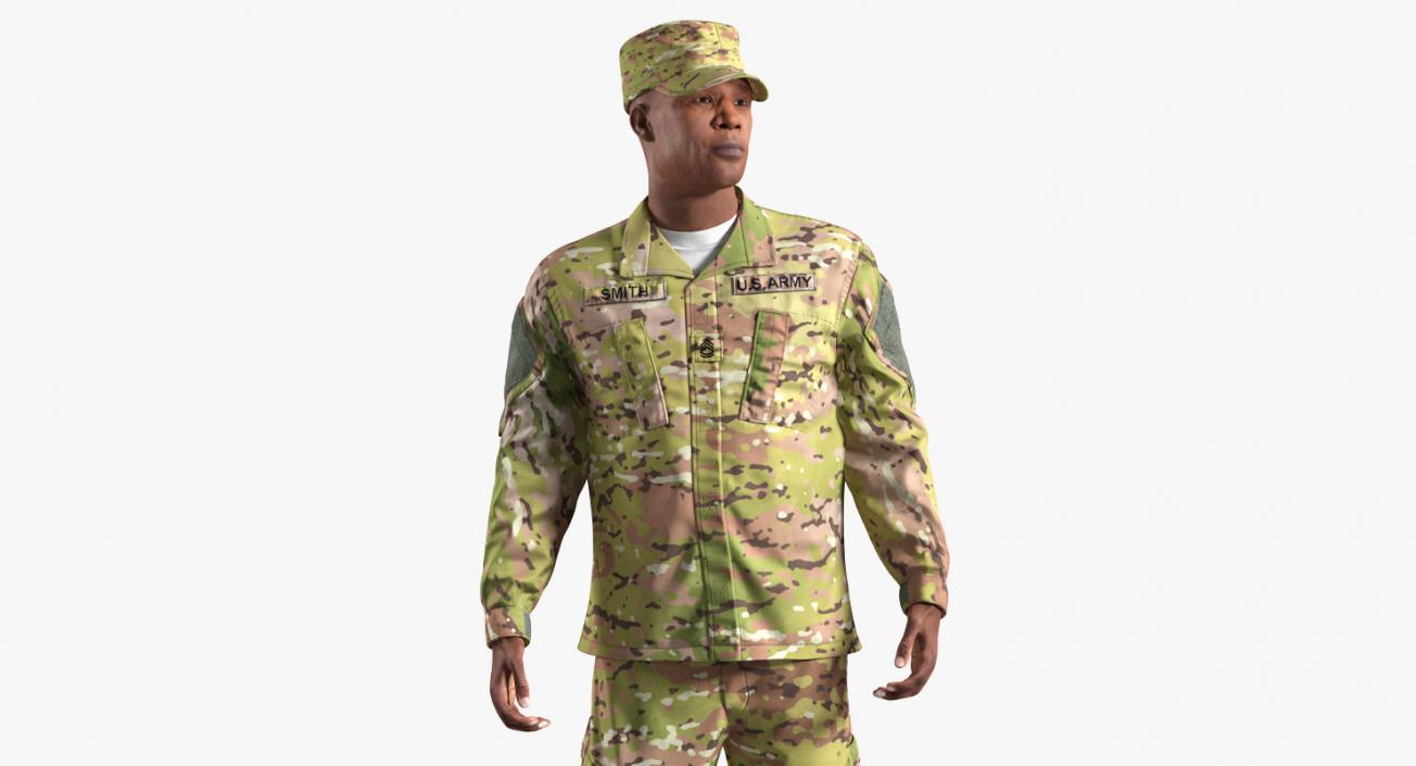 African-American US Army Soldier Camofluage Fur Rigged 3D model