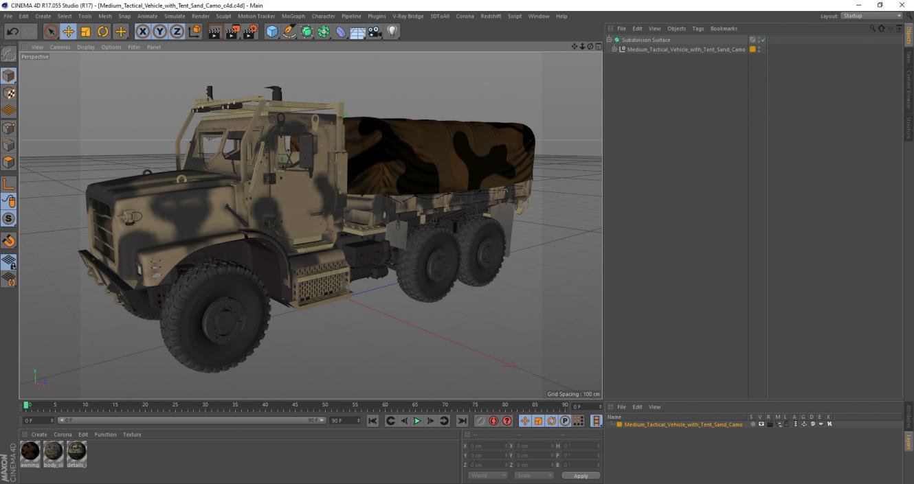 3D Medium Tactical Vehicle with Tent Sand Camo model