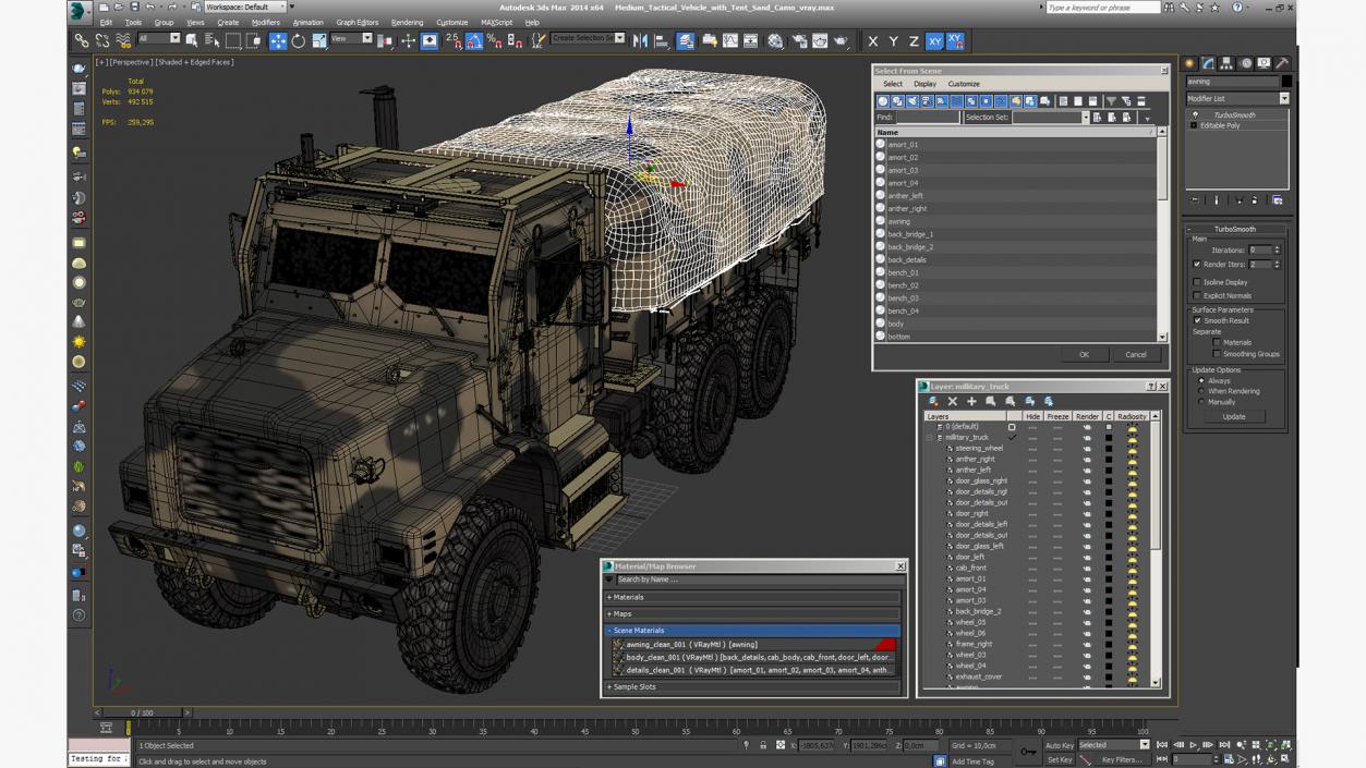 3D Medium Tactical Vehicle with Tent Sand Camo model