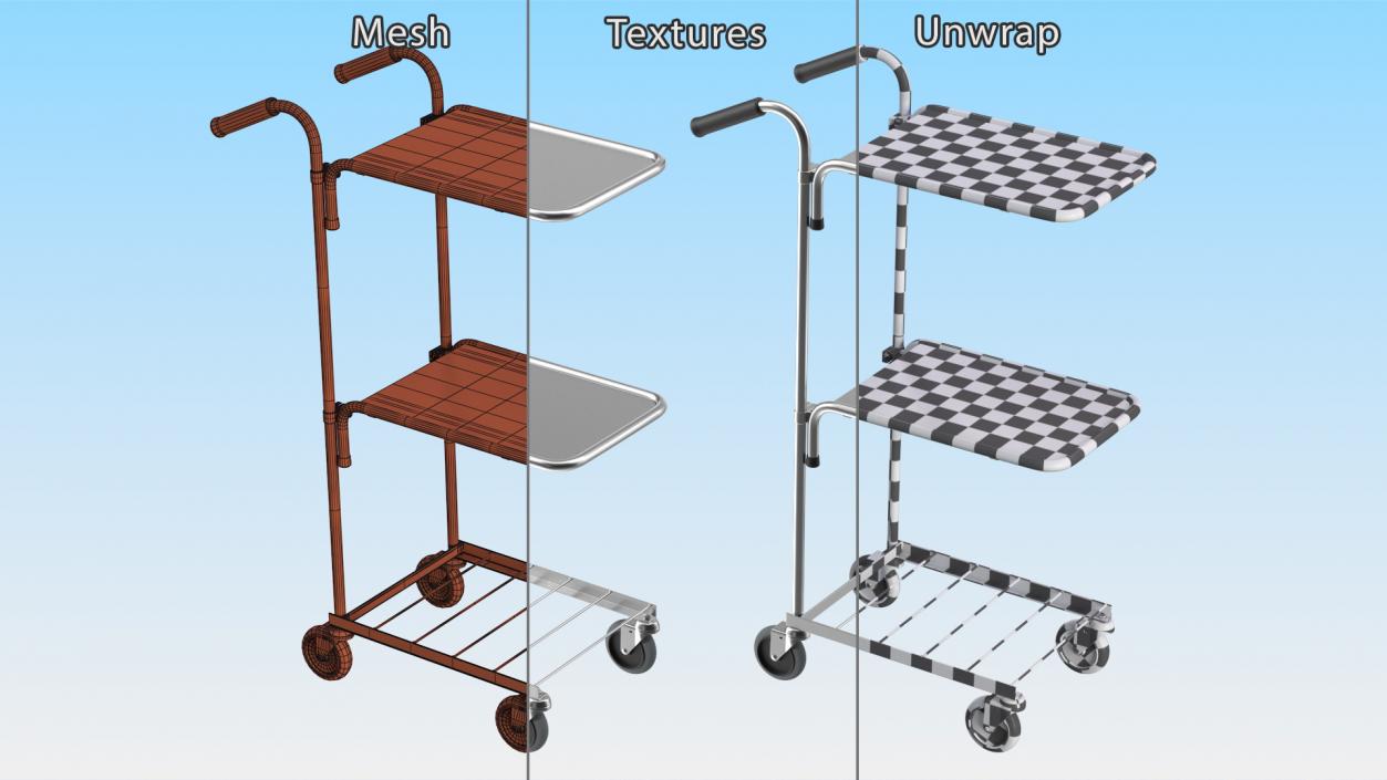 3D model Steel Mini Trolley With Two Shelves