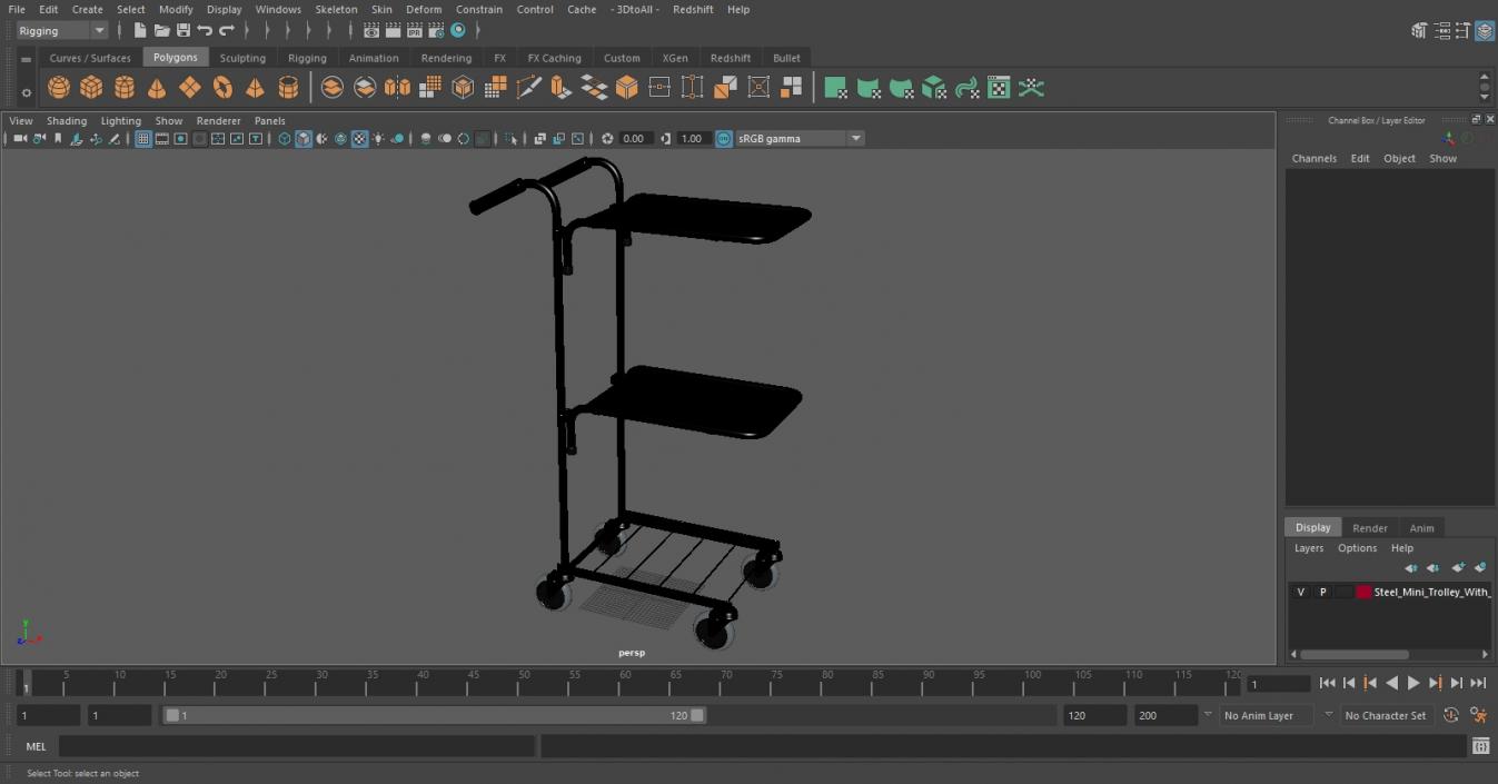 3D model Steel Mini Trolley With Two Shelves