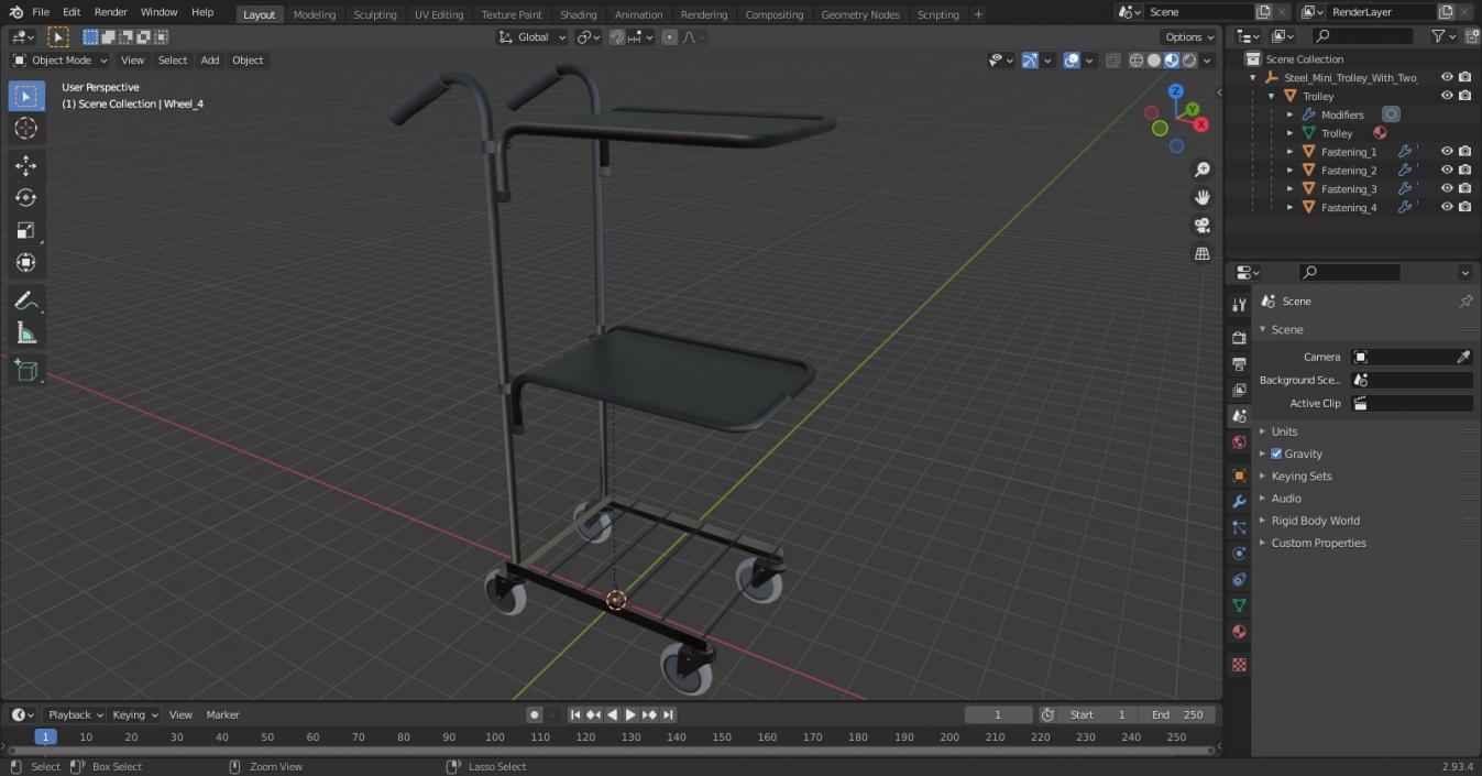 3D model Steel Mini Trolley With Two Shelves