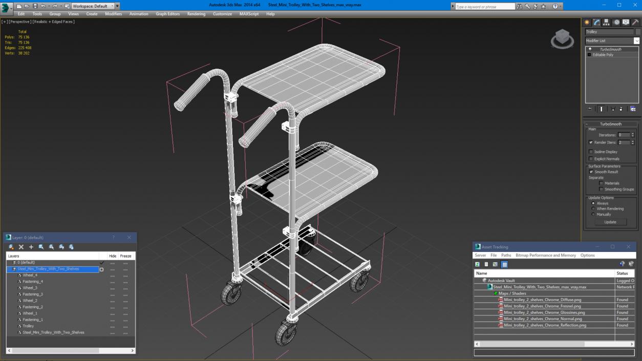 3D model Steel Mini Trolley With Two Shelves