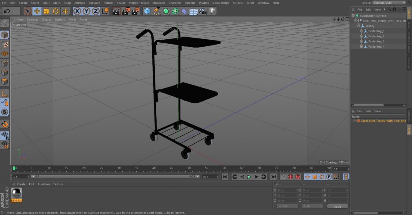 3D model Steel Mini Trolley With Two Shelves