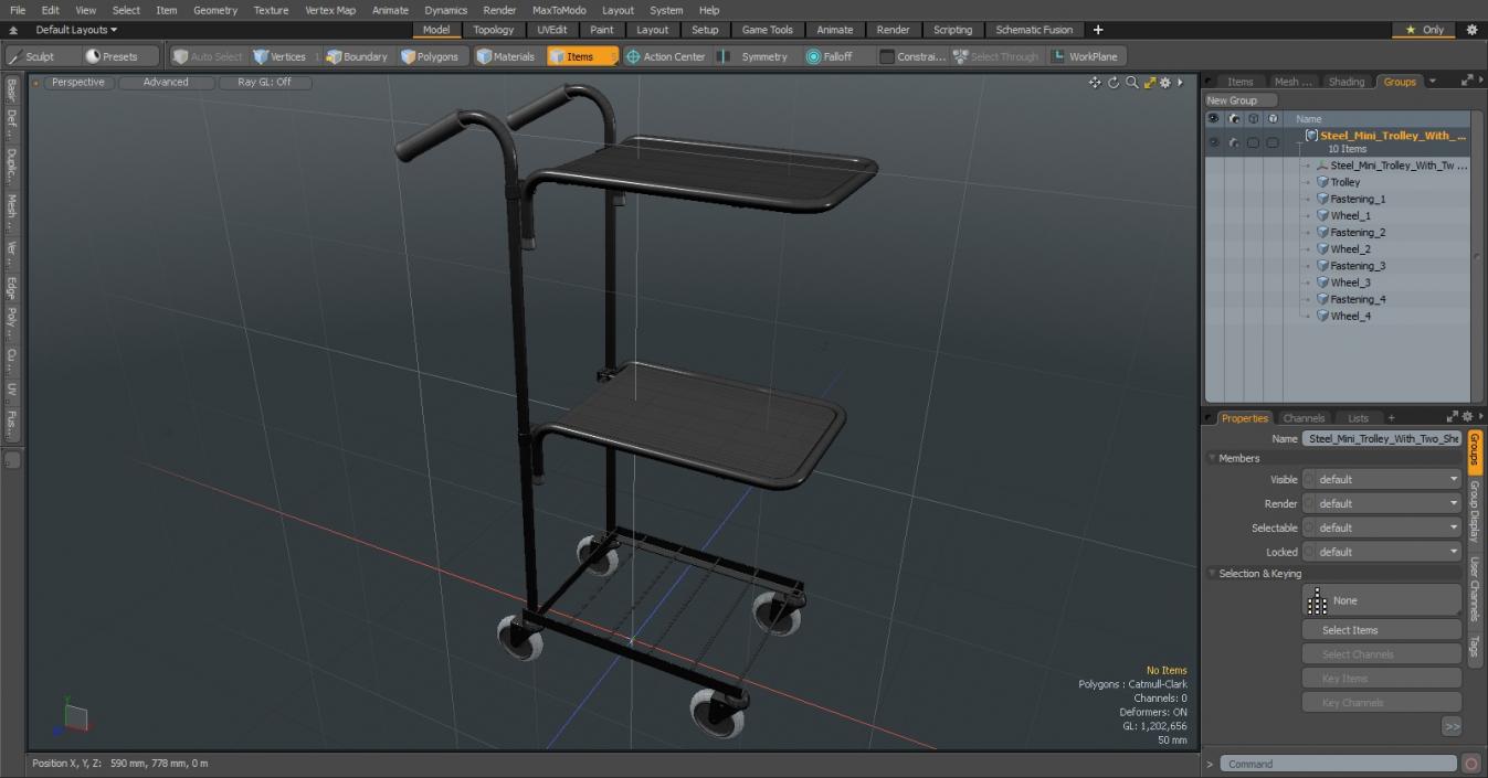 3D model Steel Mini Trolley With Two Shelves